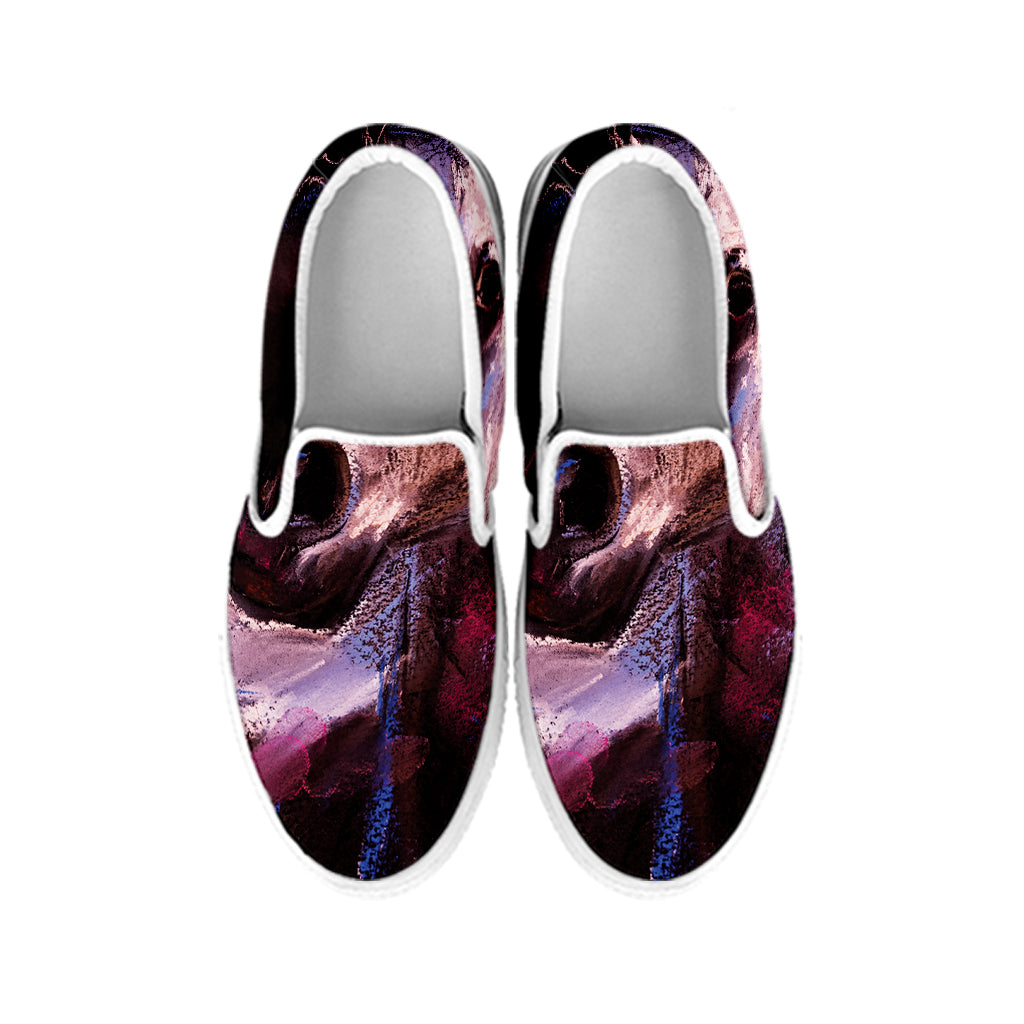 Dark Pink Horse Painting Print White Slip On Shoes