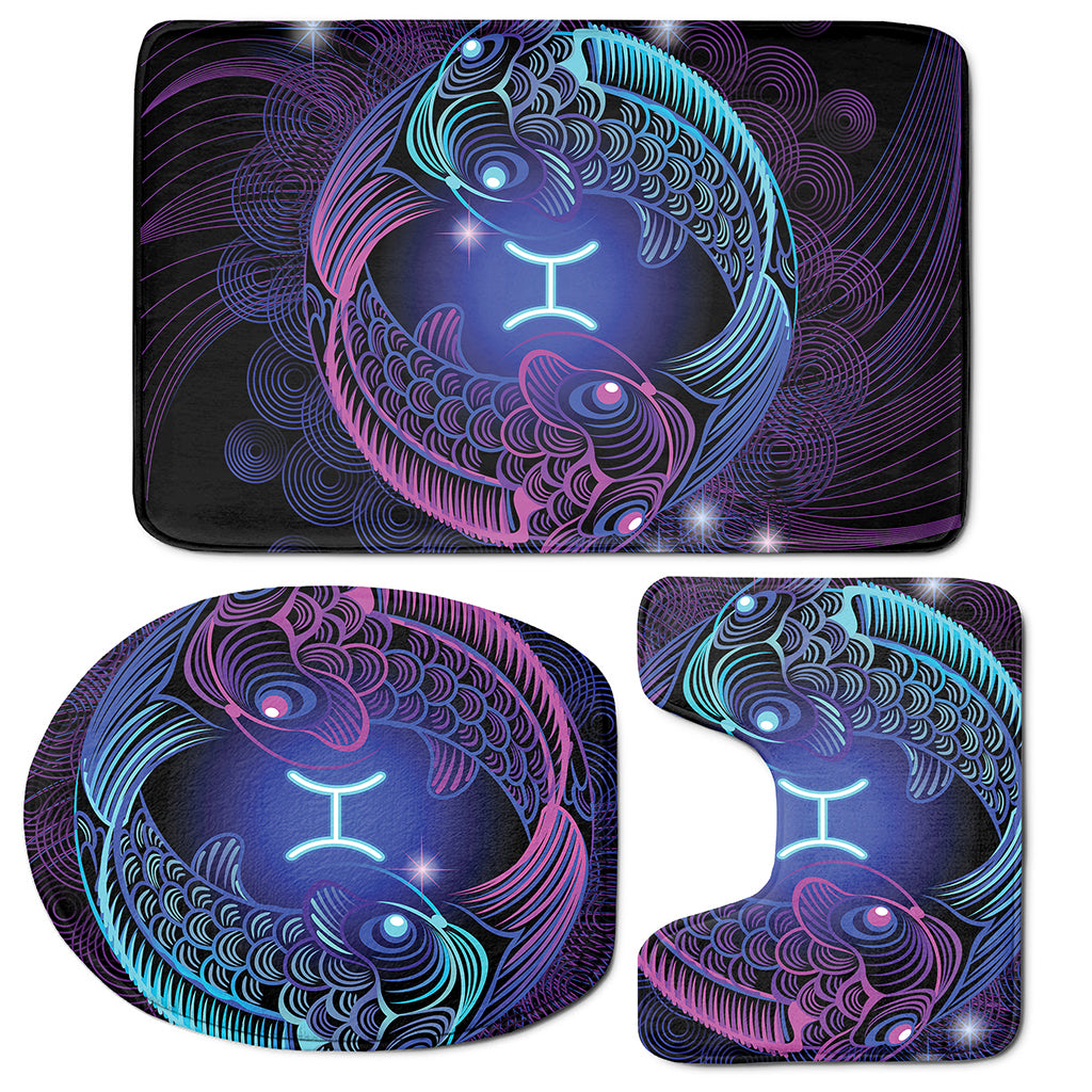 Dark Pisces Zodiac Sign Print 3 Piece Bath Mat Set