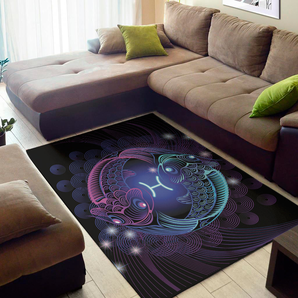 Dark Pisces Zodiac Sign Print Area Rug