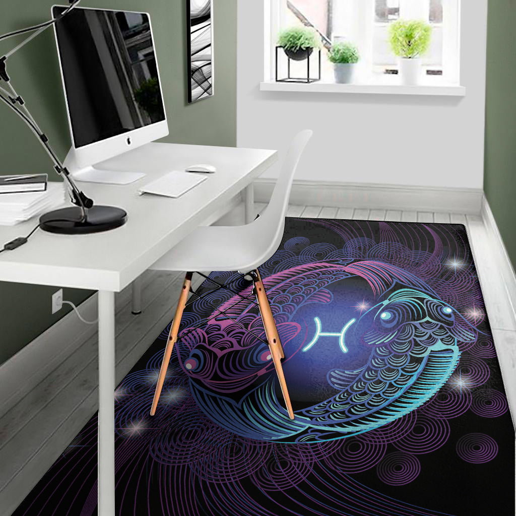 Dark Pisces Zodiac Sign Print Area Rug