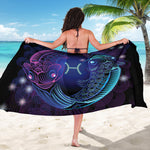 Dark Pisces Zodiac Sign Print Beach Sarong Wrap