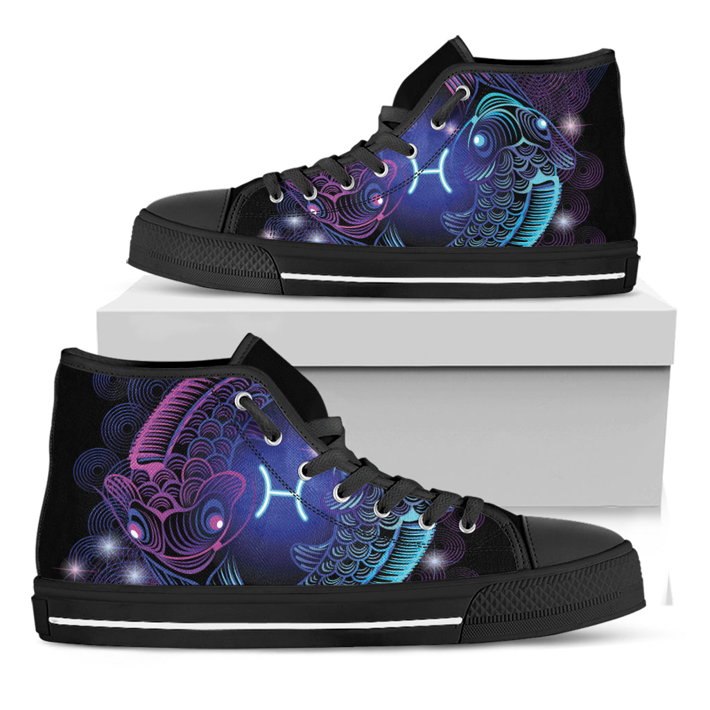 Dark Pisces Zodiac Sign Print Black High Top Shoes