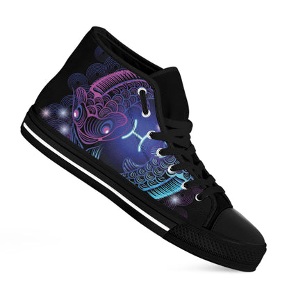 Dark Pisces Zodiac Sign Print Black High Top Shoes