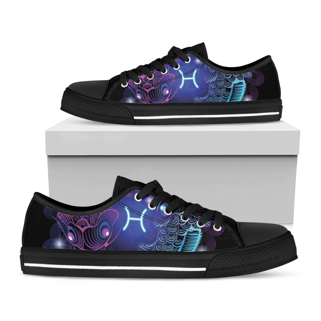 Dark Pisces Zodiac Sign Print Black Low Top Shoes 