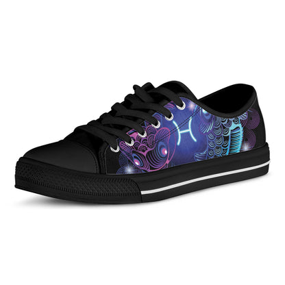 Dark Pisces Zodiac Sign Print Black Low Top Shoes 