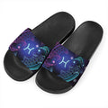 Dark Pisces Zodiac Sign Print Black Slide Sandals