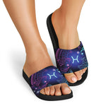 Dark Pisces Zodiac Sign Print Black Slide Sandals
