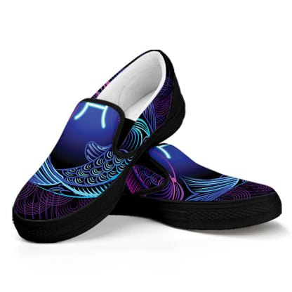 Dark Pisces Zodiac Sign Print Black Slip On Shoes