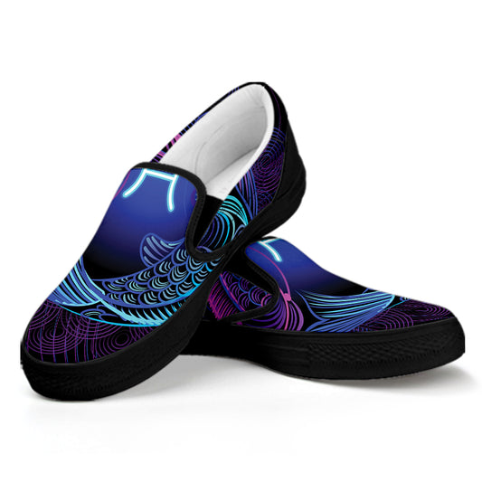 Dark Pisces Zodiac Sign Print Black Slip On Shoes