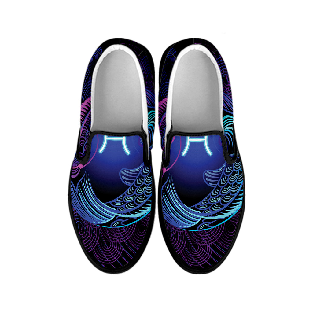Dark Pisces Zodiac Sign Print Black Slip On Shoes