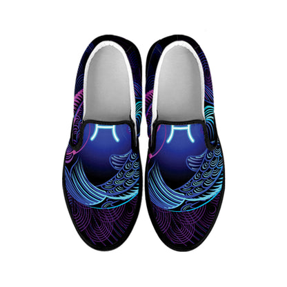 Dark Pisces Zodiac Sign Print Black Slip On Shoes