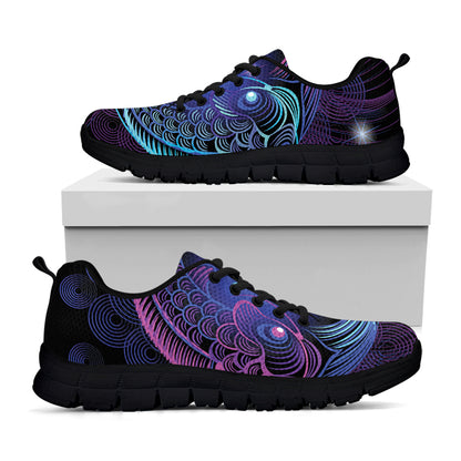 Dark Pisces Zodiac Sign Print Black Sneakers