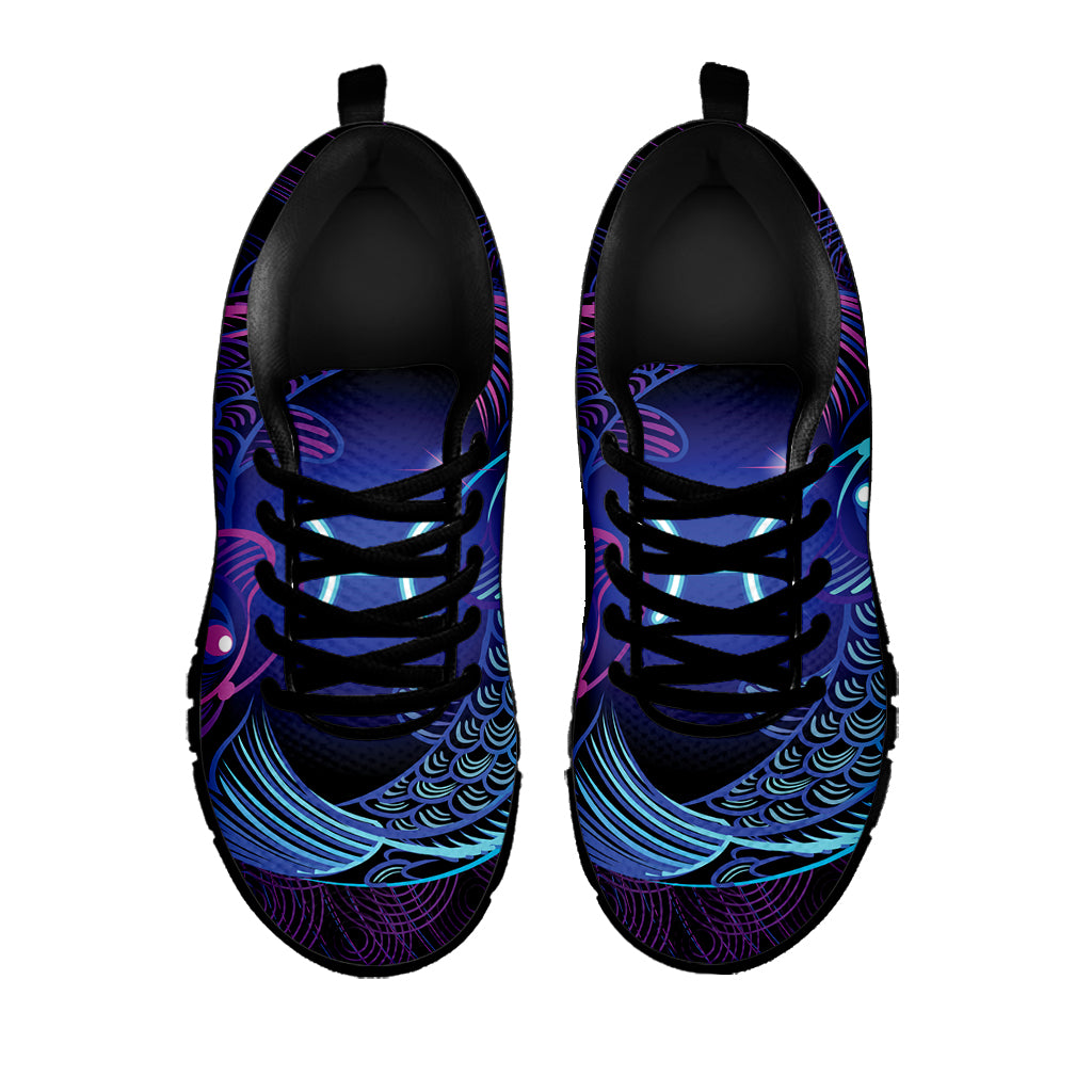 Dark Pisces Zodiac Sign Print Black Sneakers