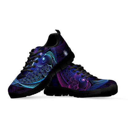 Dark Pisces Zodiac Sign Print Black Sneakers