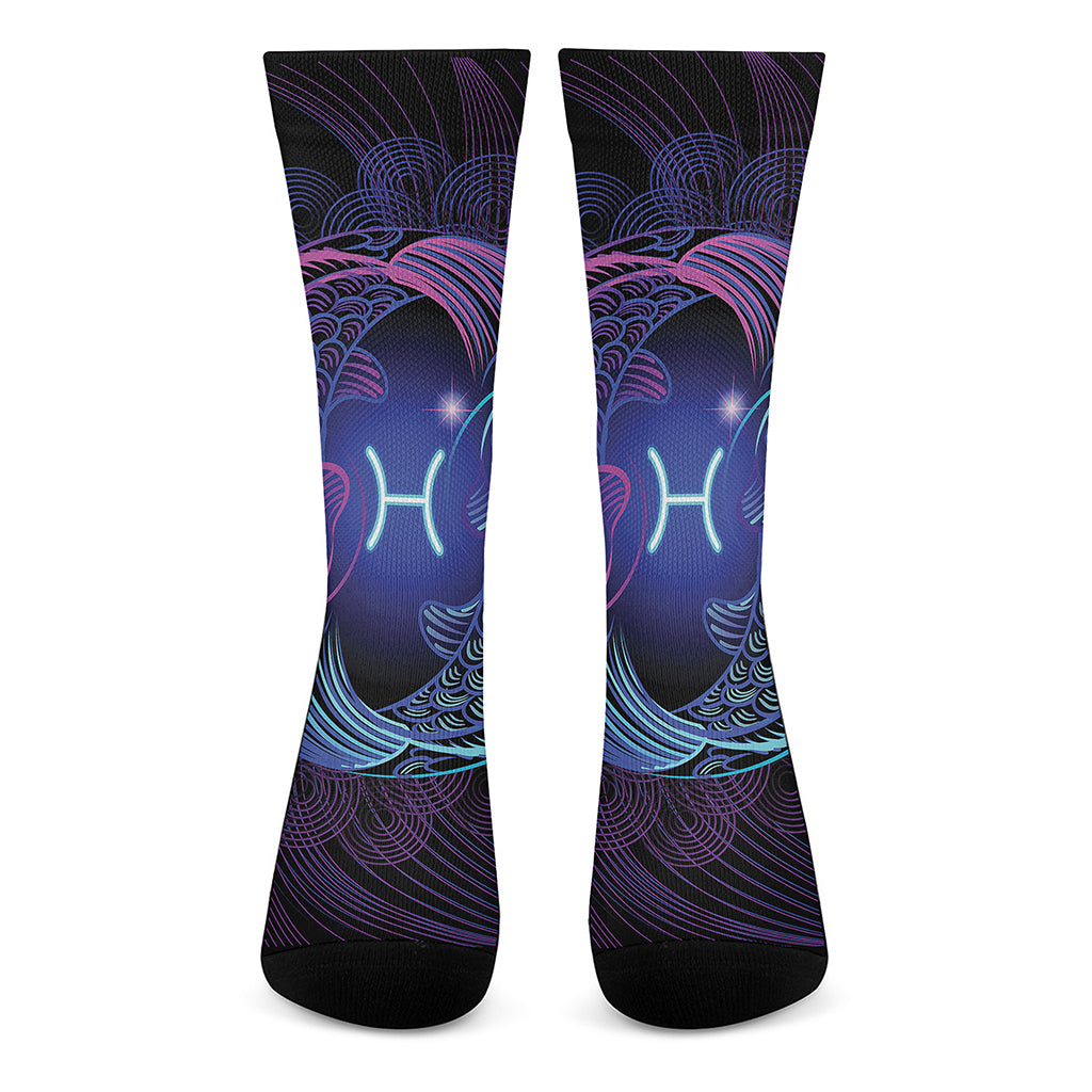 Dark Pisces Zodiac Sign Print Crew Socks