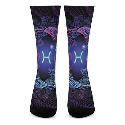 Dark Pisces Zodiac Sign Print Crew Socks