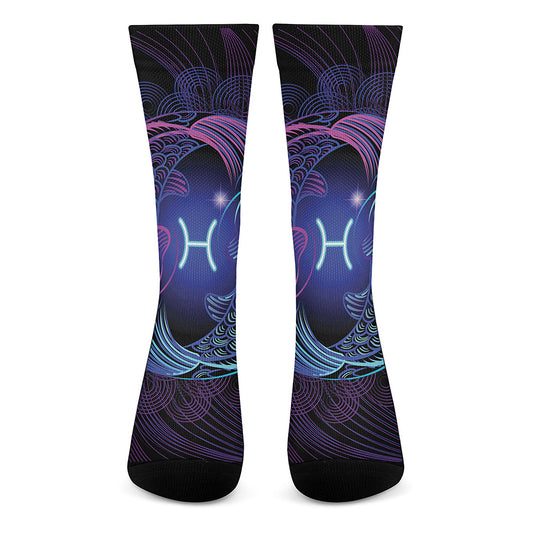 Dark Pisces Zodiac Sign Print Crew Socks