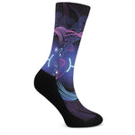 Dark Pisces Zodiac Sign Print Crew Socks