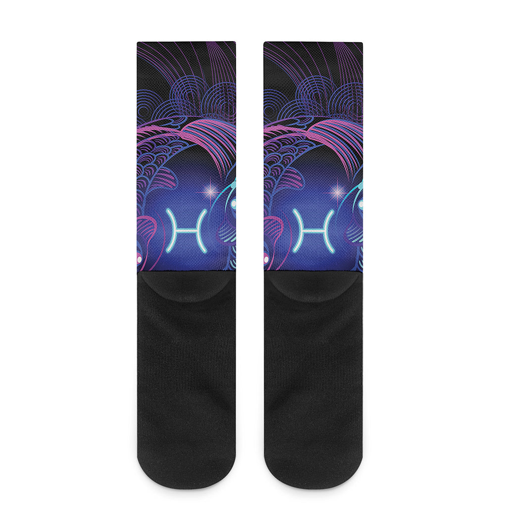Dark Pisces Zodiac Sign Print Crew Socks
