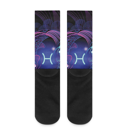 Dark Pisces Zodiac Sign Print Crew Socks