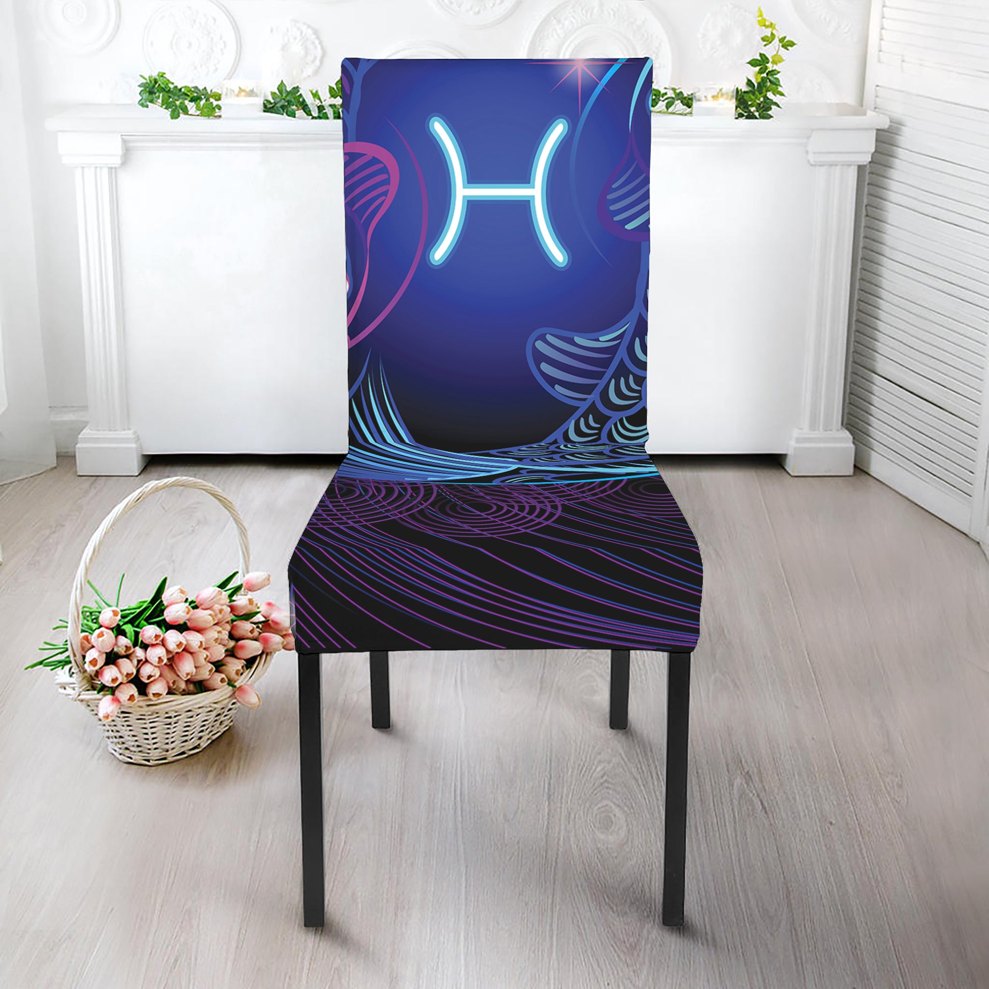 Dark Pisces Zodiac Sign Print Dining Chair Slipcover