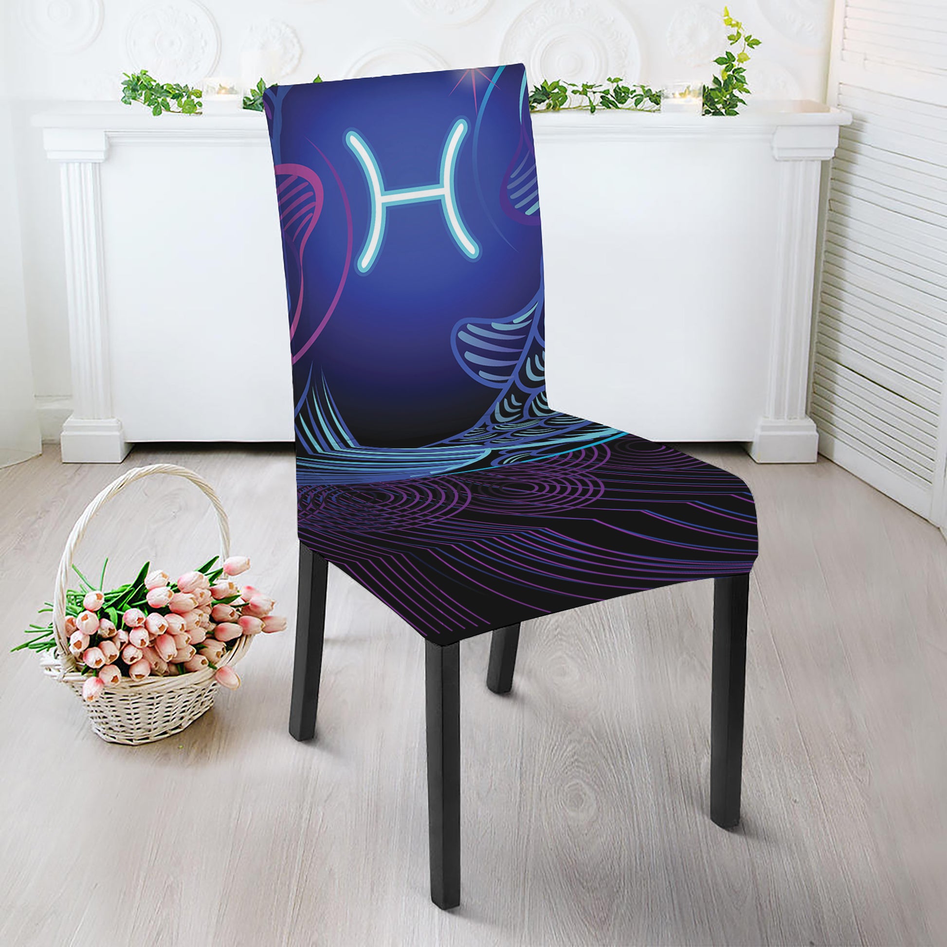 Dark Pisces Zodiac Sign Print Dining Chair Slipcover