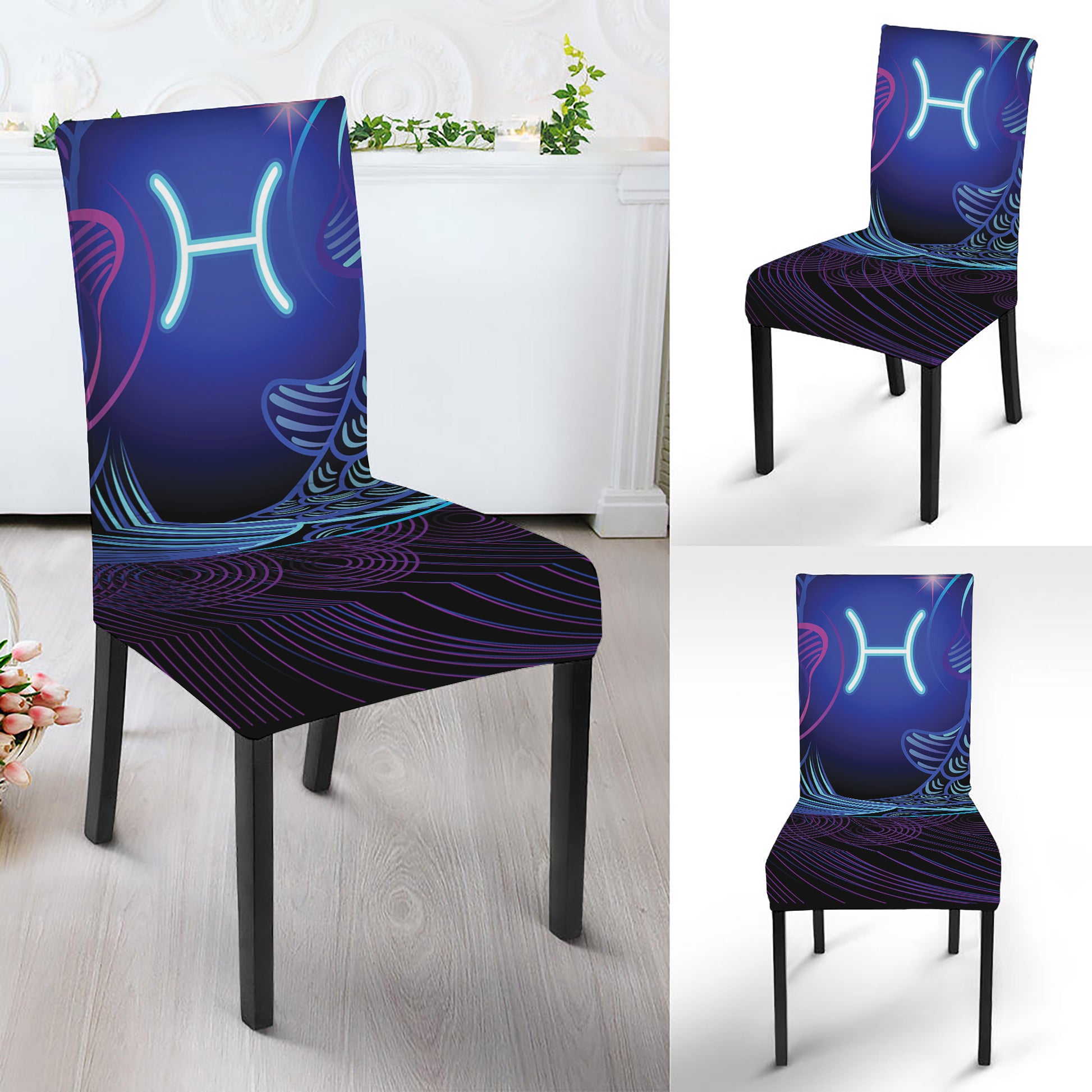 Dark Pisces Zodiac Sign Print Dining Chair Slipcover