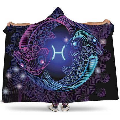 Dark Pisces Zodiac Sign Print Hooded Blanket