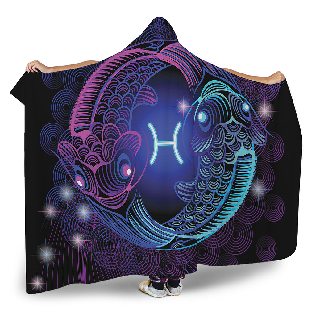 Dark Pisces Zodiac Sign Print Hooded Blanket