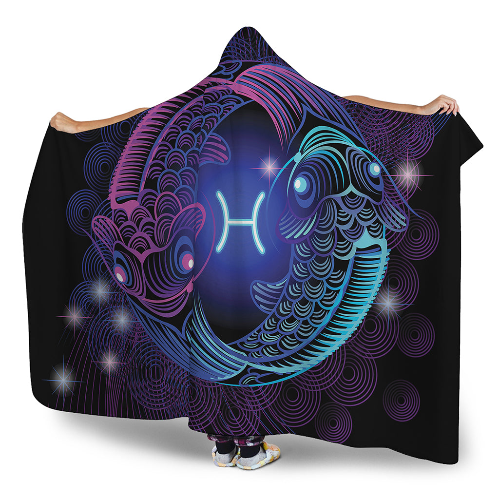 Dark Pisces Zodiac Sign Print Hooded Blanket