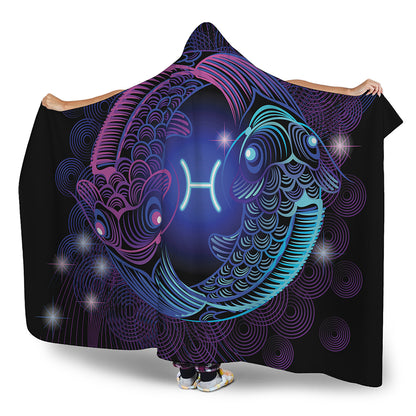 Dark Pisces Zodiac Sign Print Hooded Blanket
