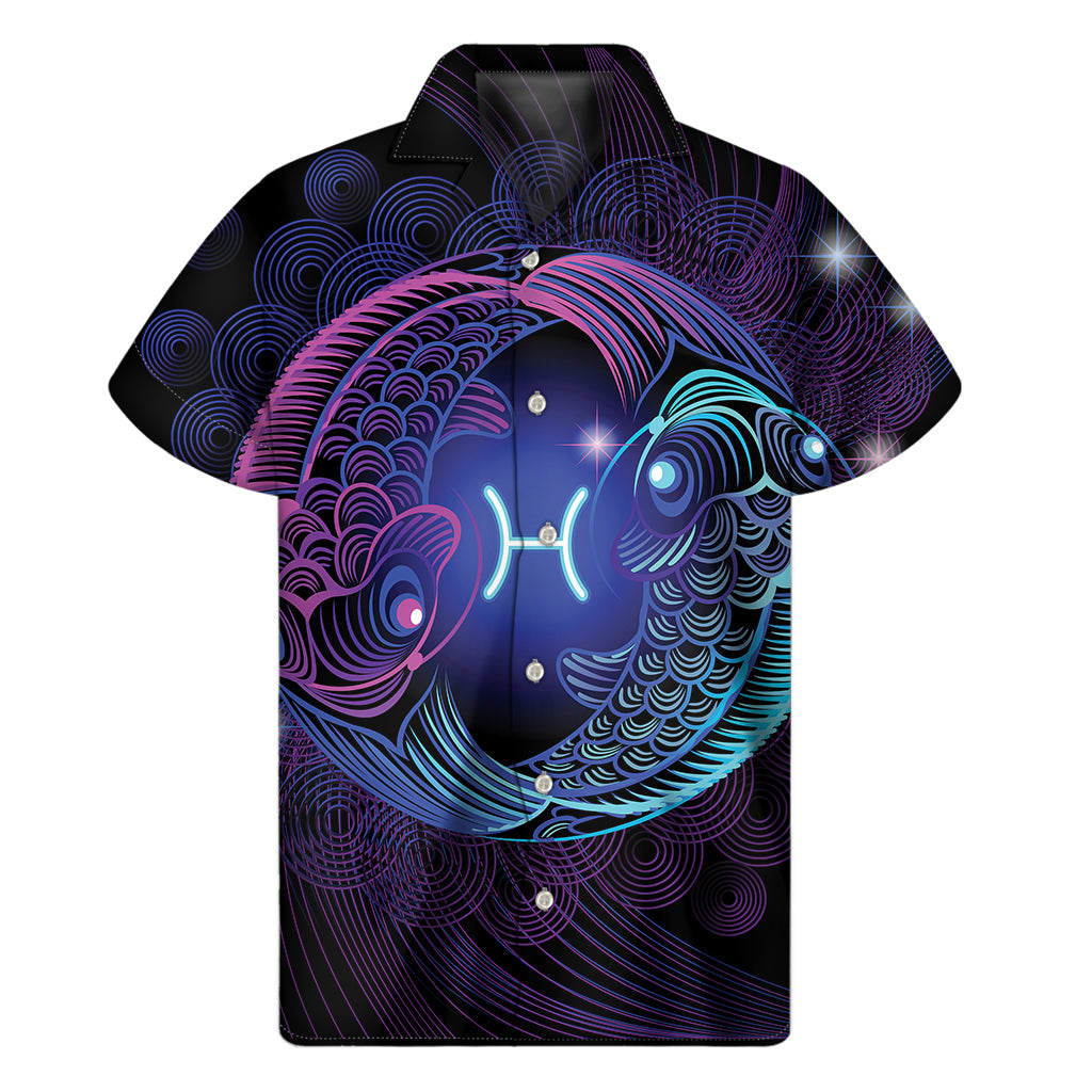 Dark Pisces Zodiac Sign Print Men's Short Sleeve Shirt