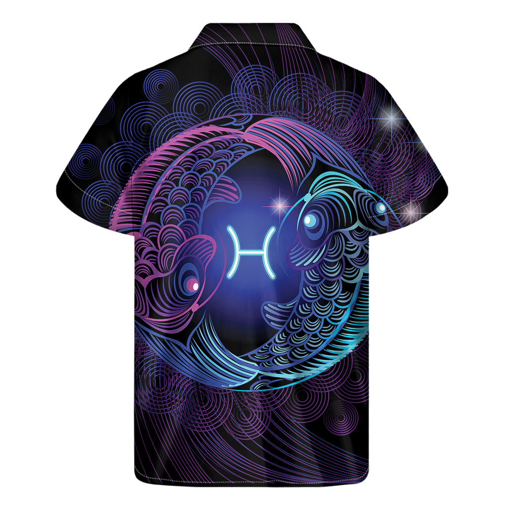 Dark Pisces Zodiac Sign Print Men's Short Sleeve Shirt