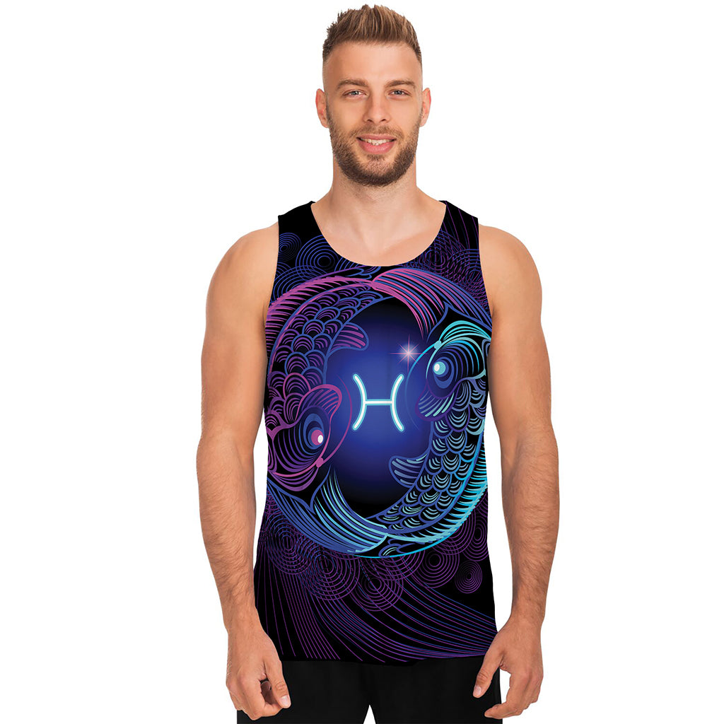 Dark Pisces Zodiac Sign Print Men's Tank Top