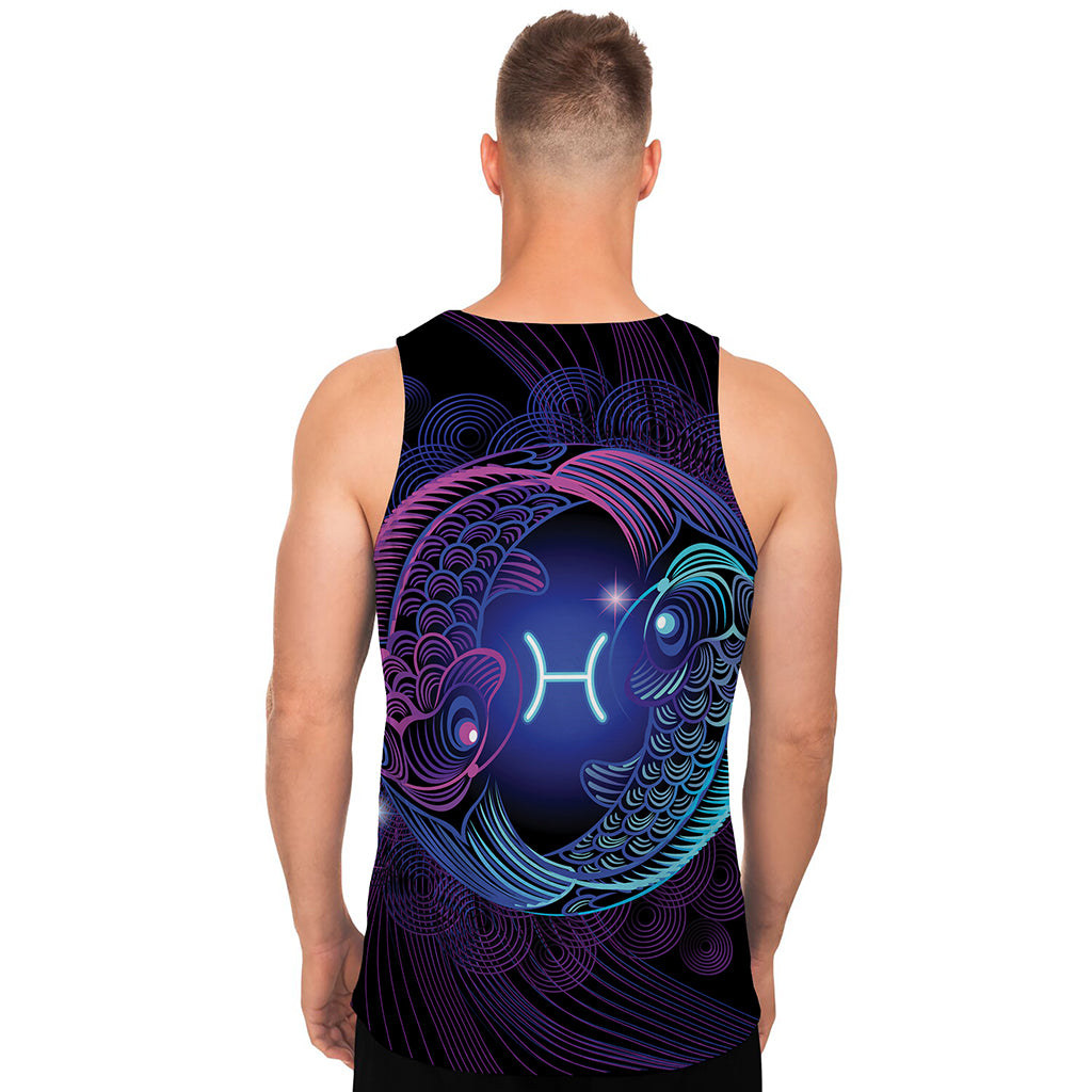 Dark Pisces Zodiac Sign Print Men's Tank Top