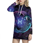 Dark Pisces Zodiac Sign Print Pullover Hoodie Dress