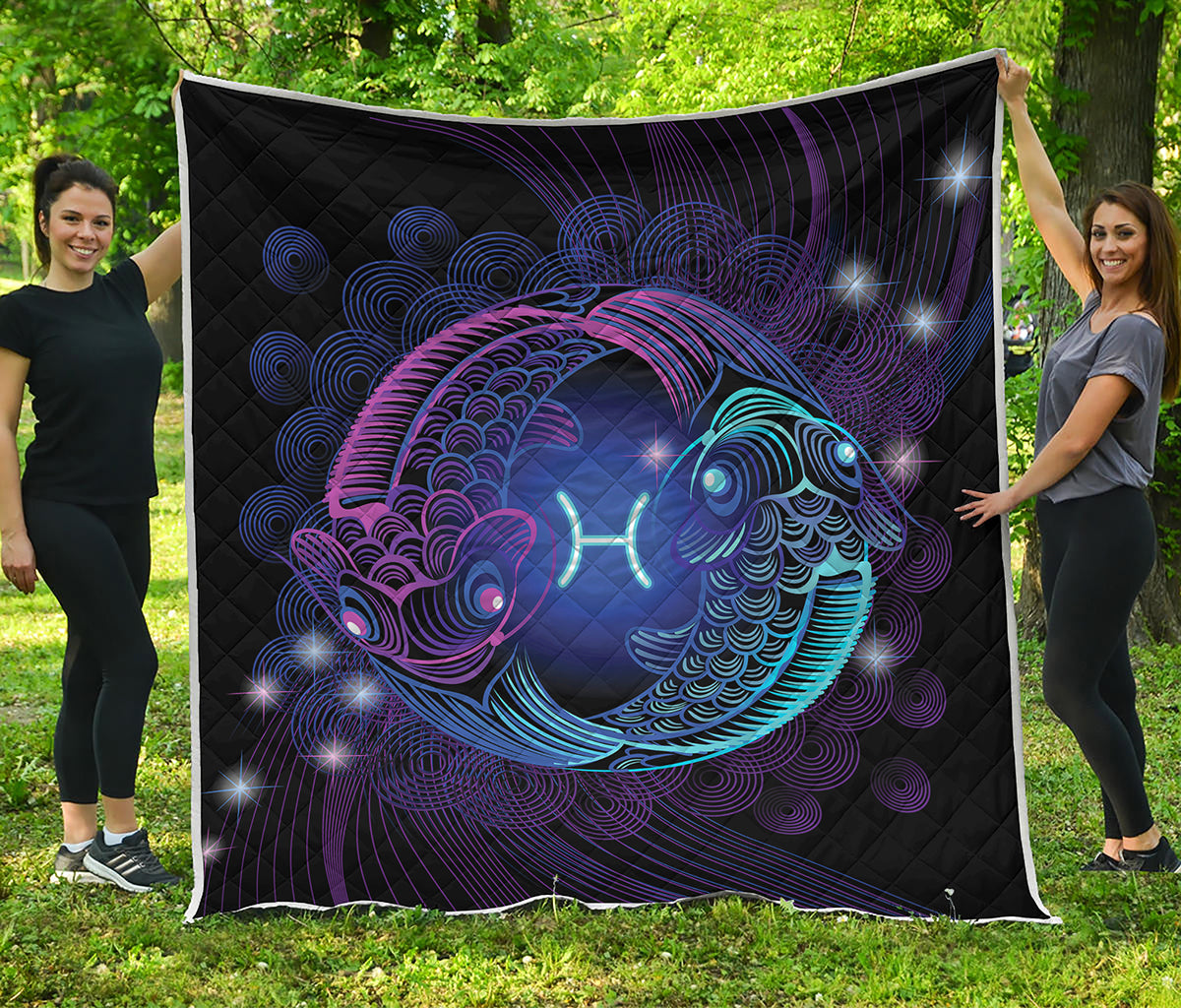 Dark Pisces Zodiac Sign Print Quilt