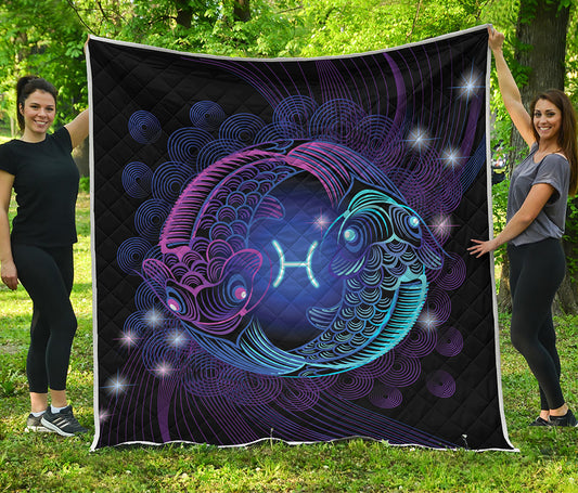 Dark Pisces Zodiac Sign Print Quilt