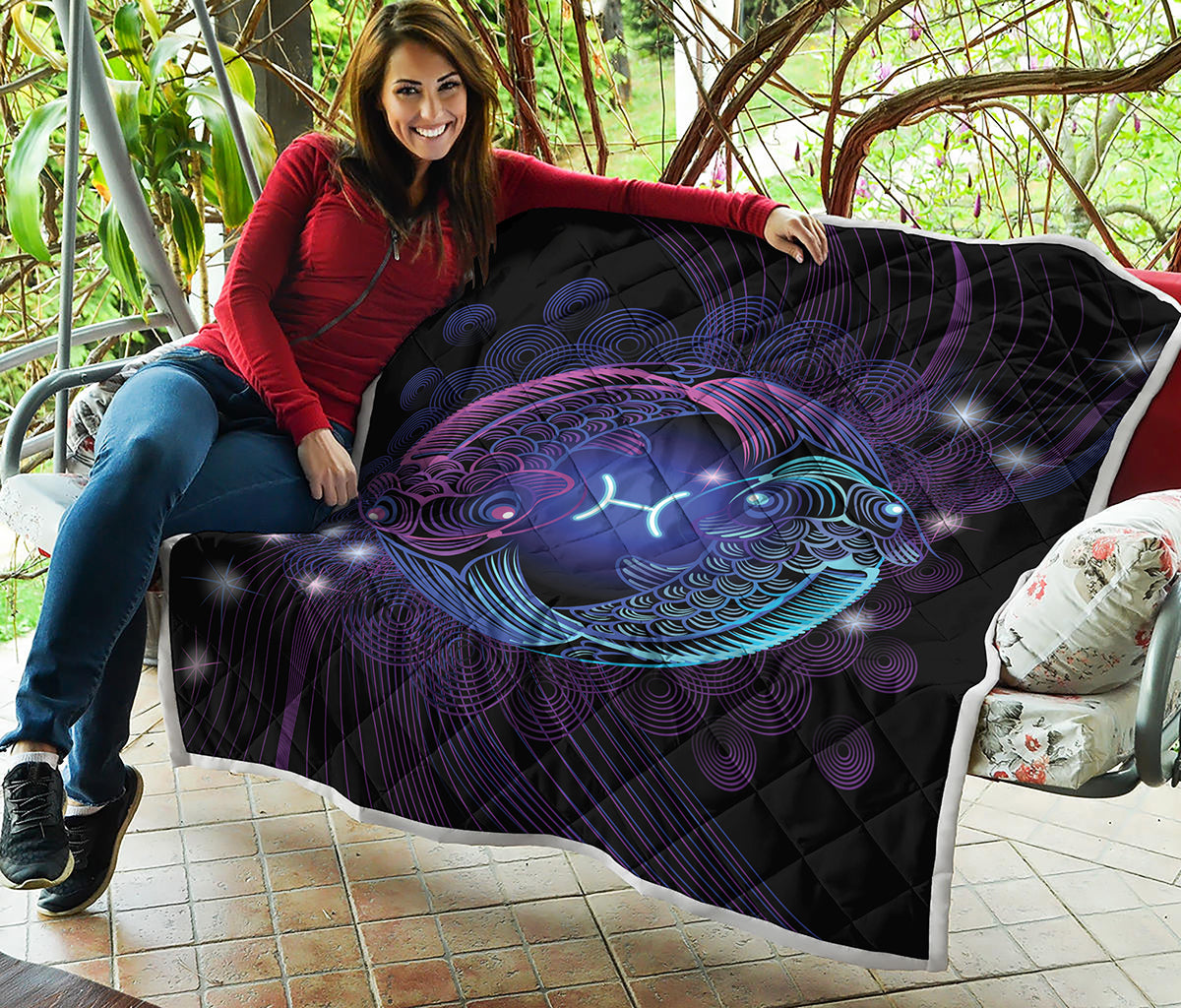 Dark Pisces Zodiac Sign Print Quilt