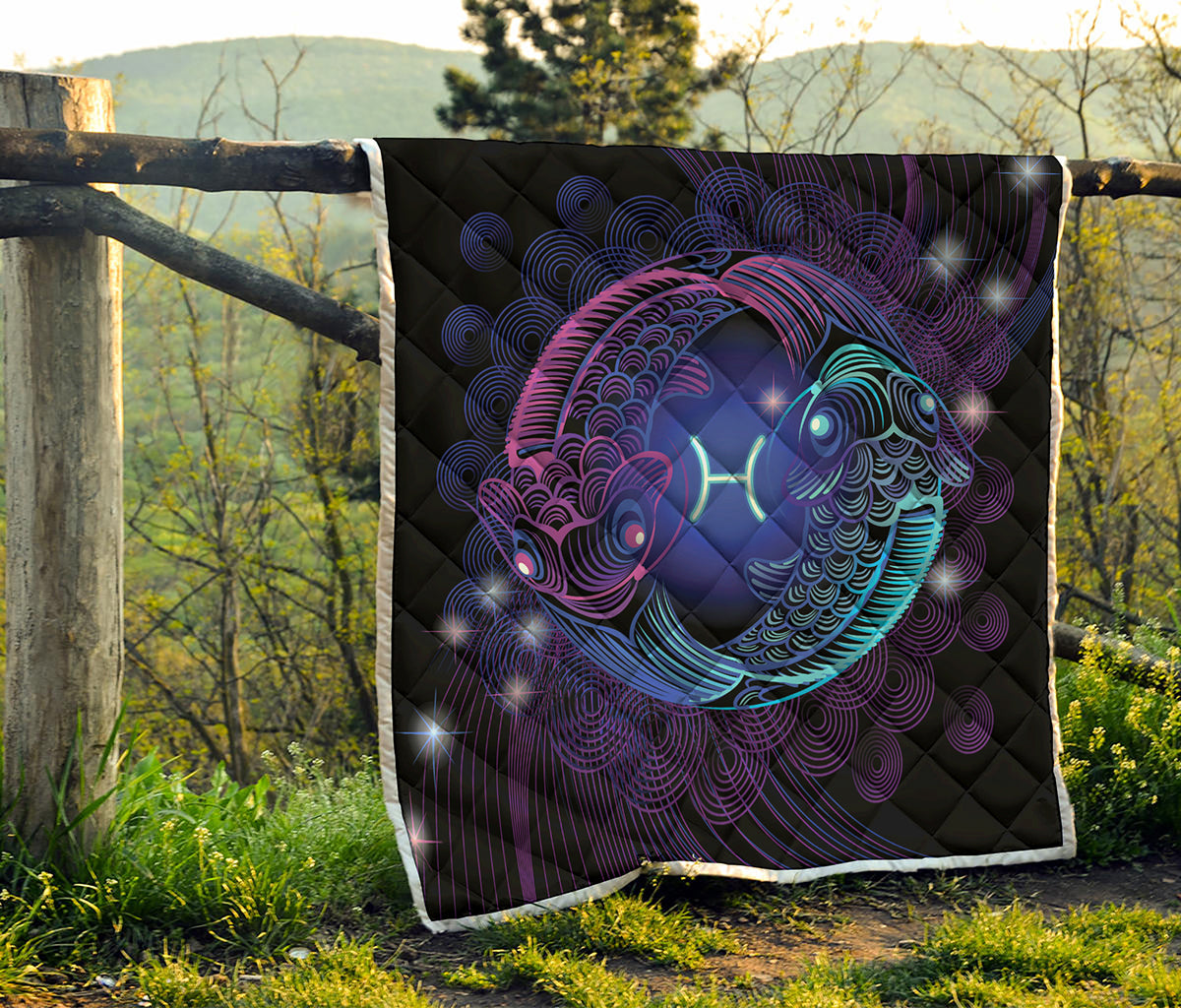 Dark Pisces Zodiac Sign Print Quilt