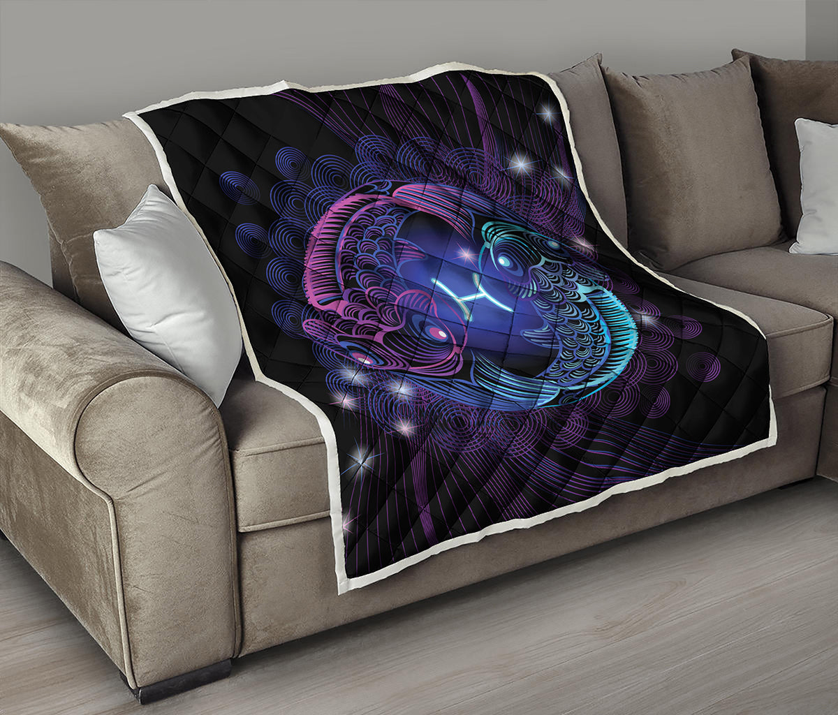 Dark Pisces Zodiac Sign Print Quilt