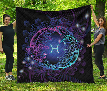 Dark Pisces Zodiac Sign Print Quilt