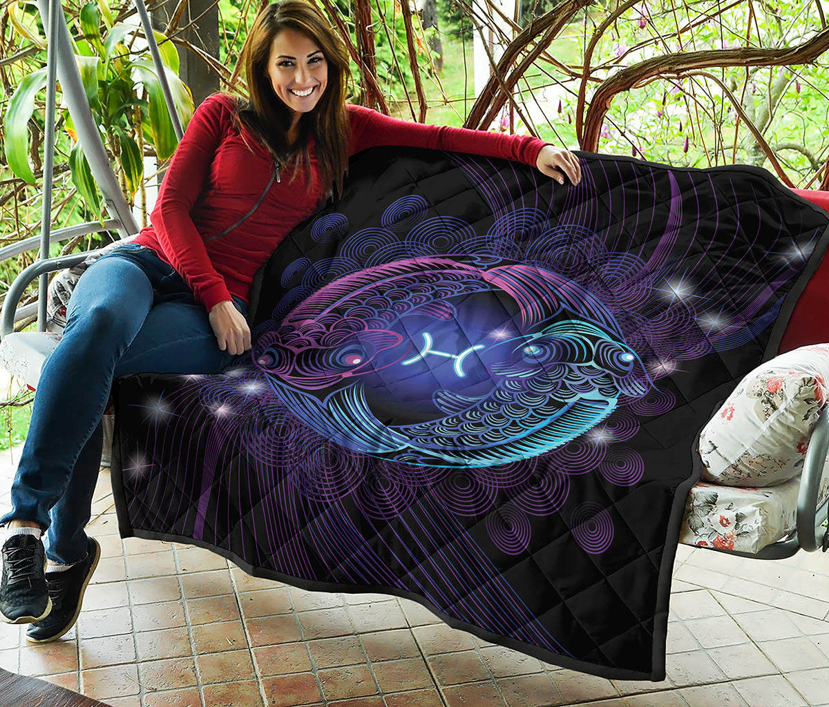 Dark Pisces Zodiac Sign Print Quilt