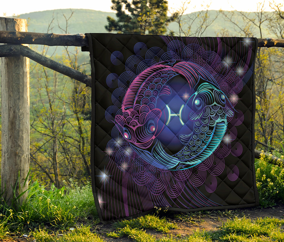 Dark Pisces Zodiac Sign Print Quilt
