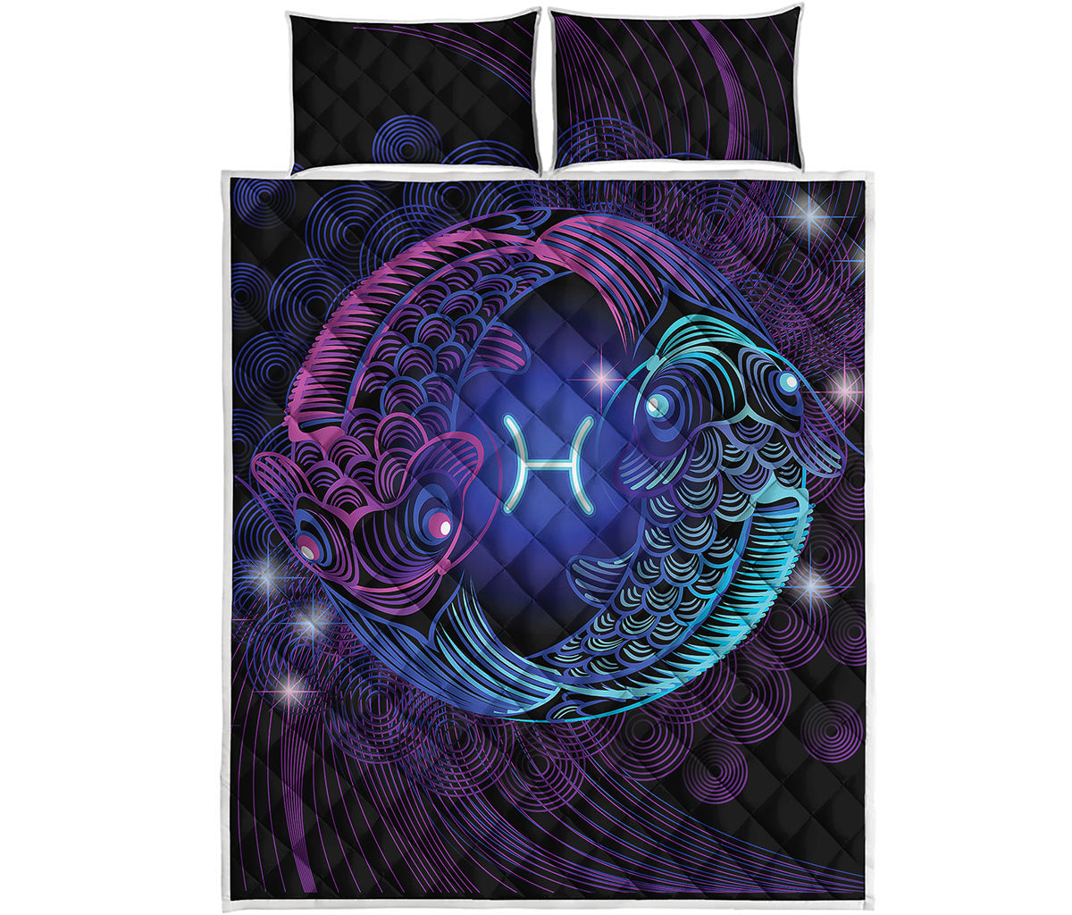 Dark Pisces Zodiac Sign Print Quilt Bed Set