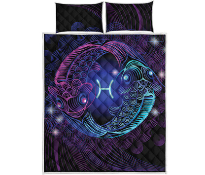 Dark Pisces Zodiac Sign Print Quilt Bed Set
