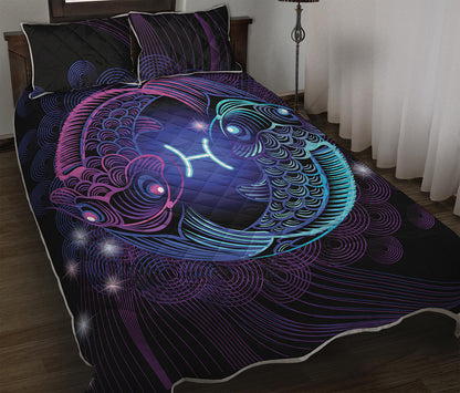 Dark Pisces Zodiac Sign Print Quilt Bed Set