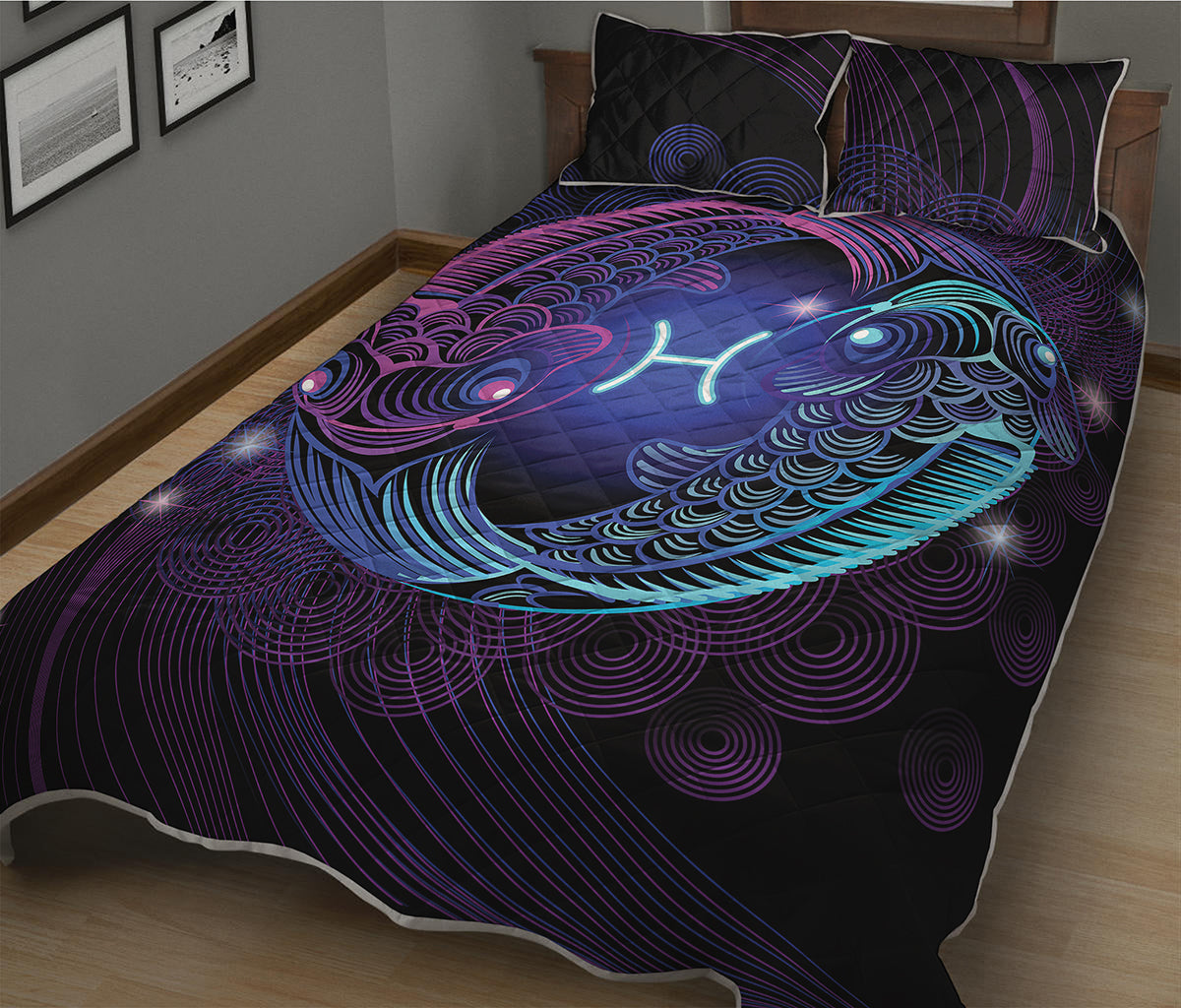 Dark Pisces Zodiac Sign Print Quilt Bed Set