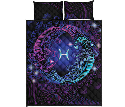 Dark Pisces Zodiac Sign Print Quilt Bed Set