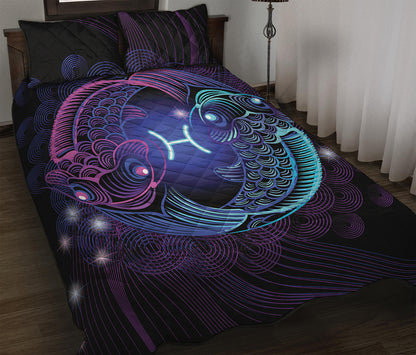 Dark Pisces Zodiac Sign Print Quilt Bed Set